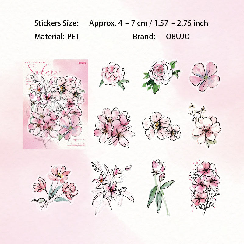 20 Pcs Watercolor Flower PET Stickers FHRM