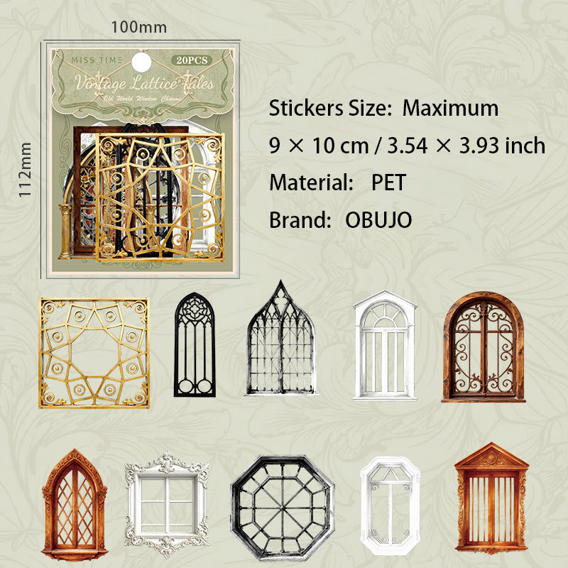 20 Pcs Vintage Window PET Stickers FGGSWY