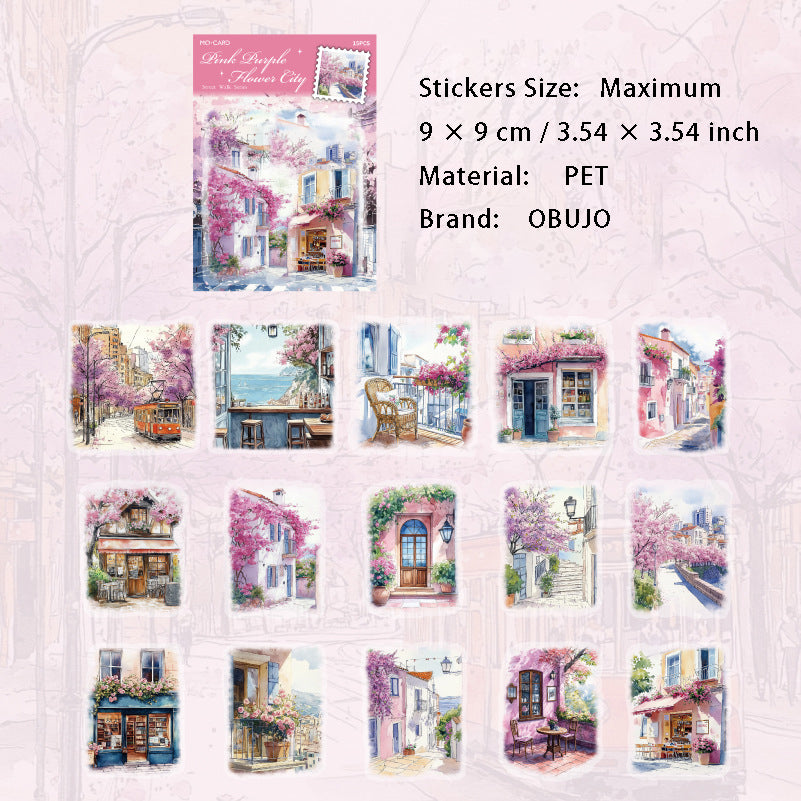 15 Pcs Street Landscape PET Stickers JDMB