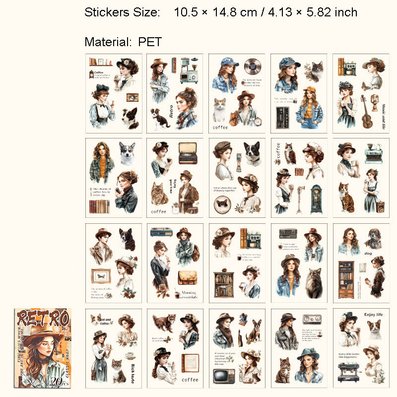 20 Pcs Vintage PET Stickers Book ZSLN