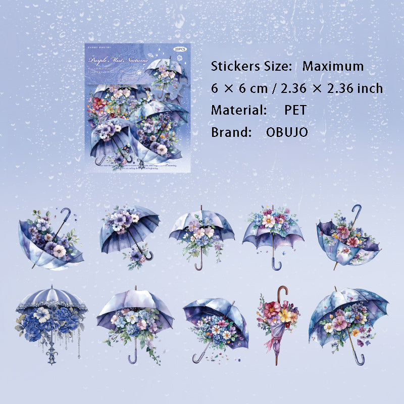 20 Pcs Umbrella Theme PET Stickers HSXZQ