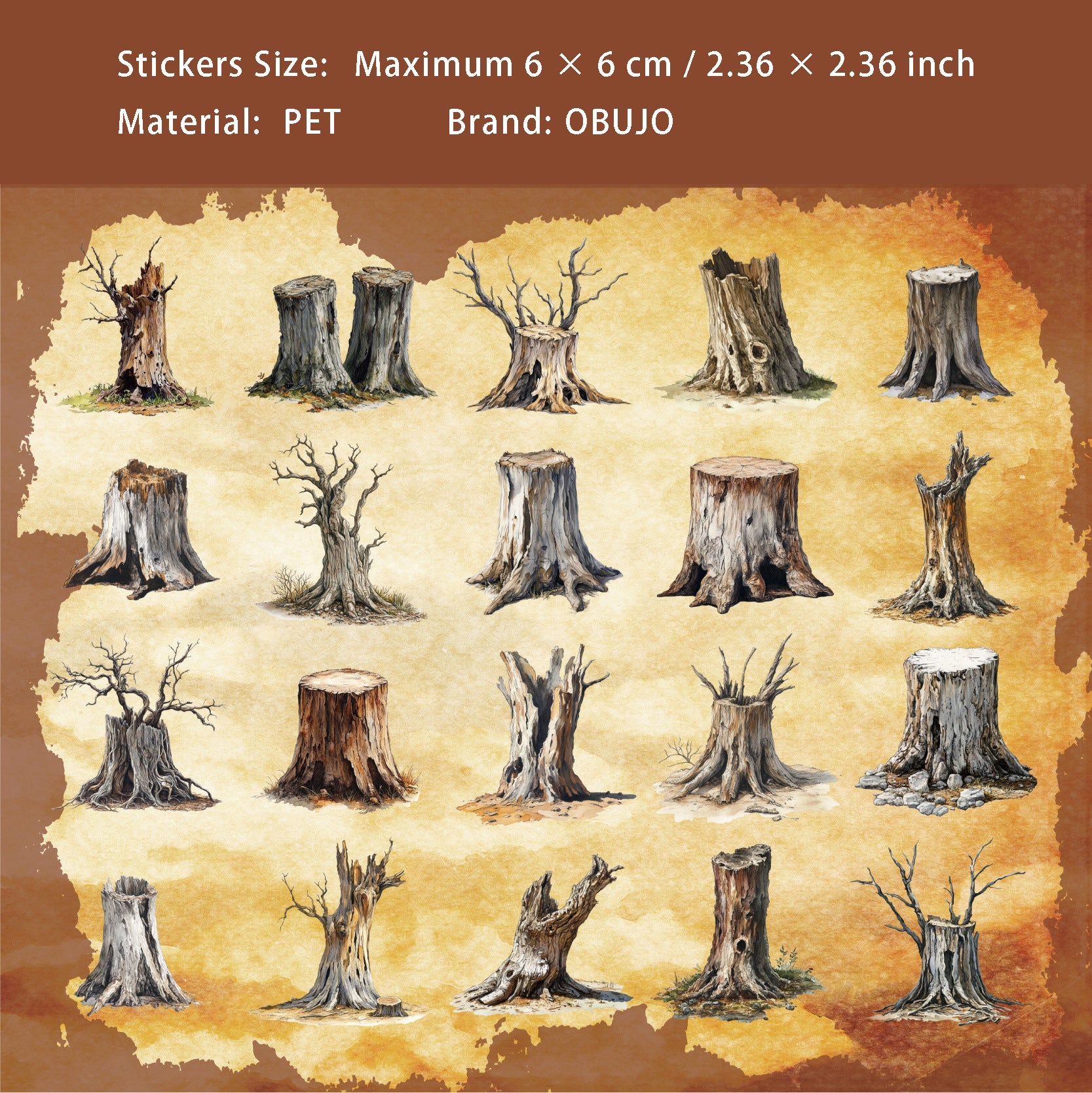20 Pcs Wood Pile PET Stickers NLXL