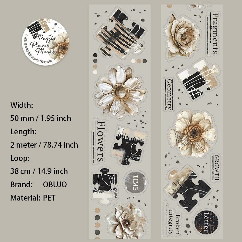 1 Roll Vintage Flower PET Stickers Tape HYSPJ