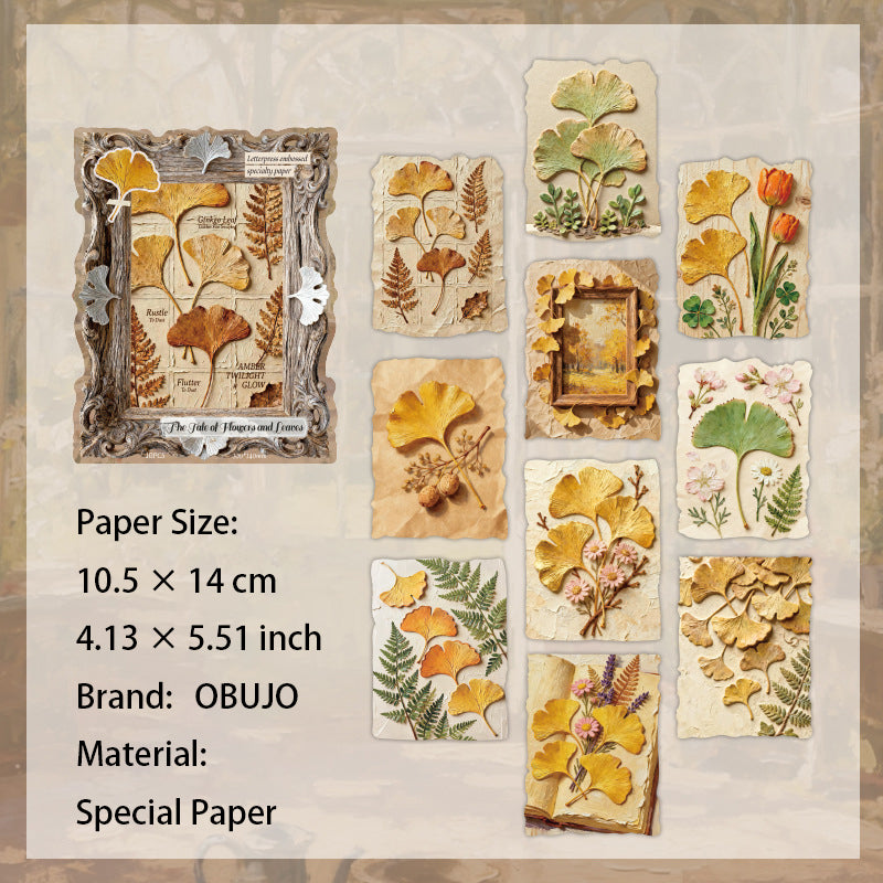 10 Pcs Vintage Botanical Embossed Paper THXY