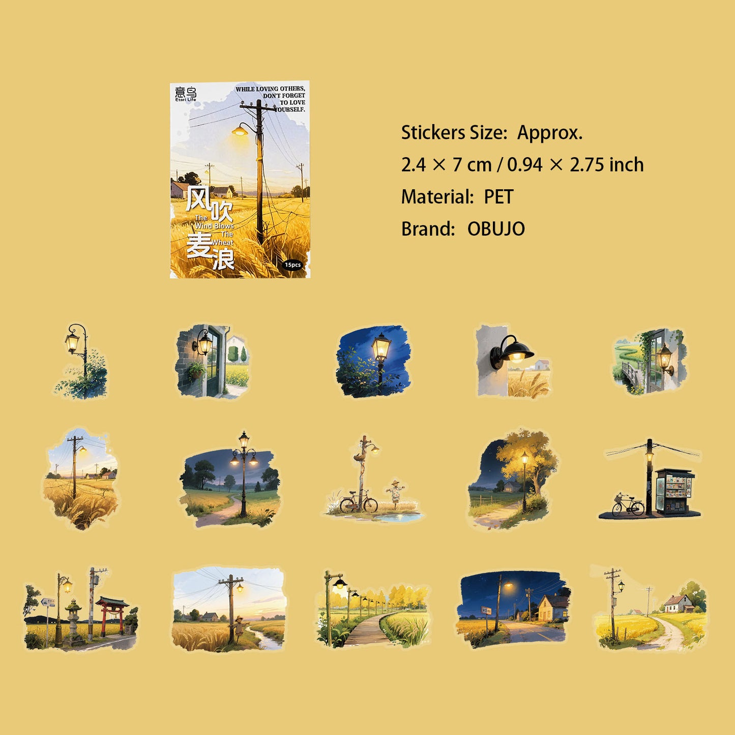 15 Pcs Night Landscape PET Stickers DHLSC