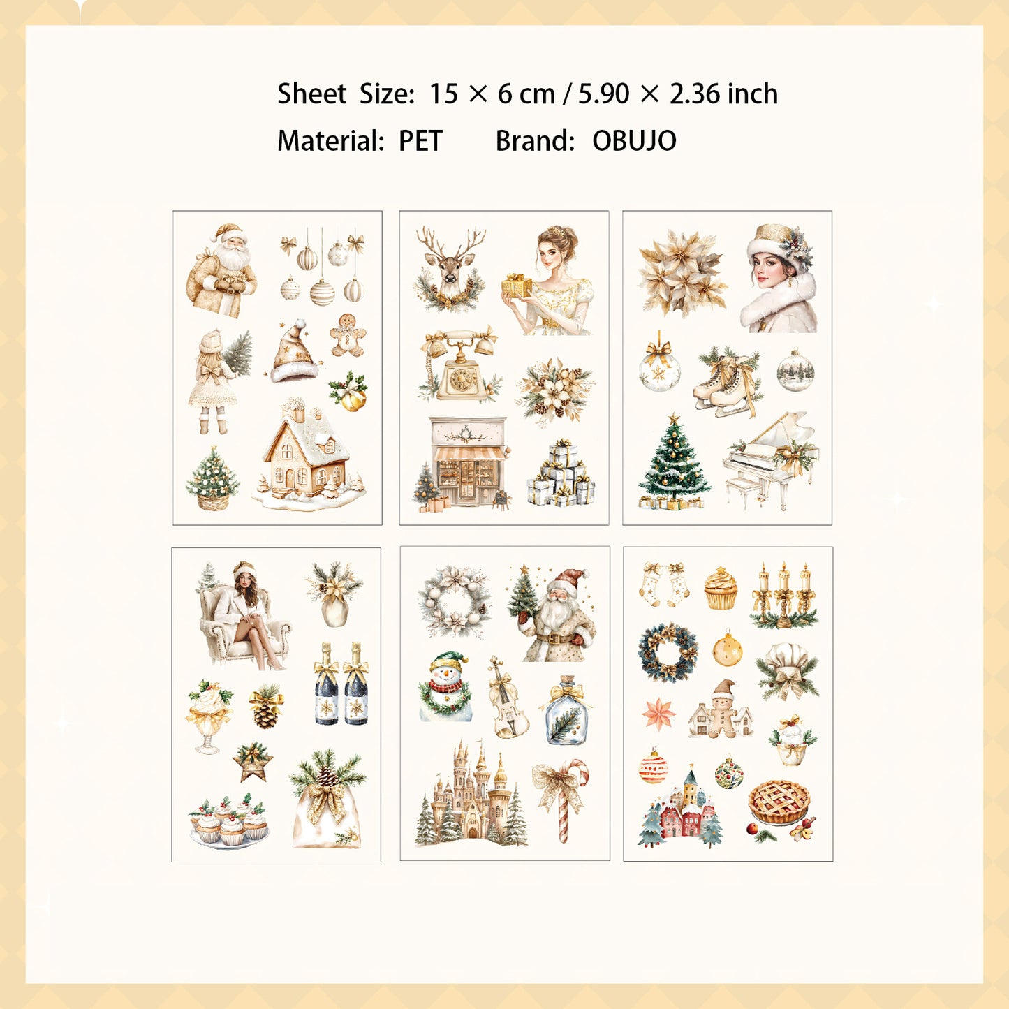 6 Sheets Snow Christmas PET Stickers XYSG