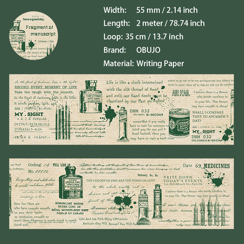 1 Roll Vintage Manuscript Washi Tape SGCP