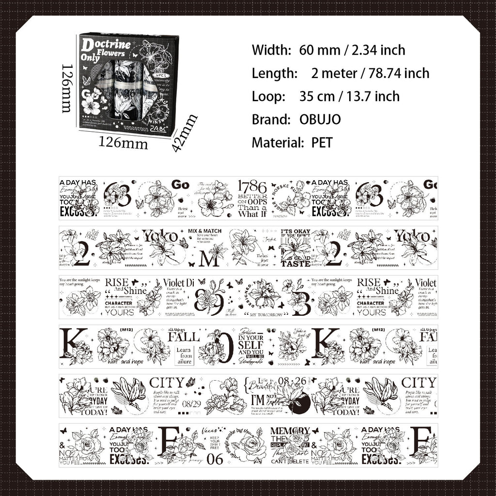 6 Rolls Vintage Floral Letter Number PET Tapes Set MBHJ