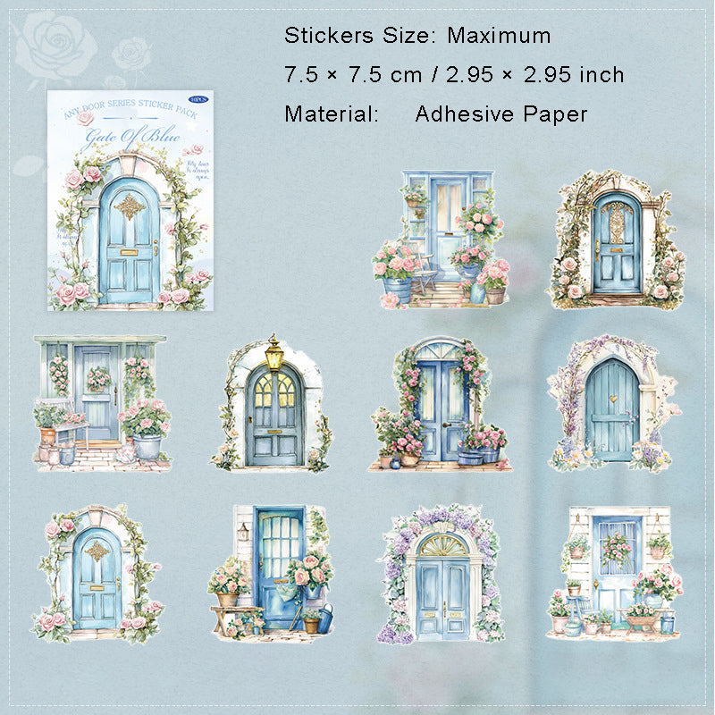 10 Pcs Floral Wooden Door Cardstock Stickers RYMX