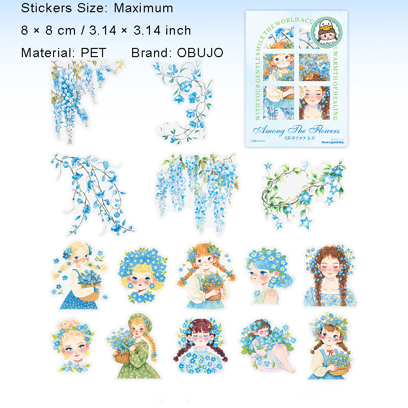 15 Pcs Floral Girl PET Stickers RJSN