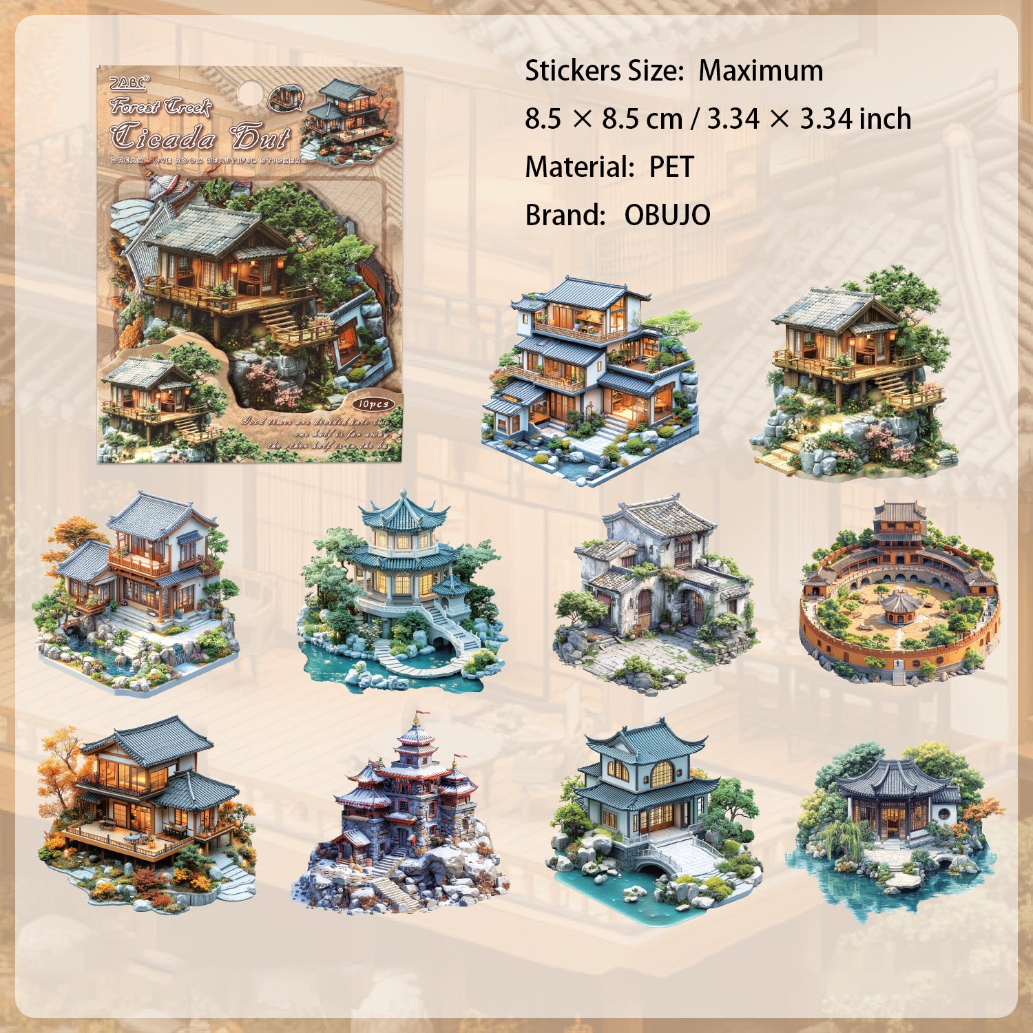 10 Pcs Fantasy House Stickers MZQF