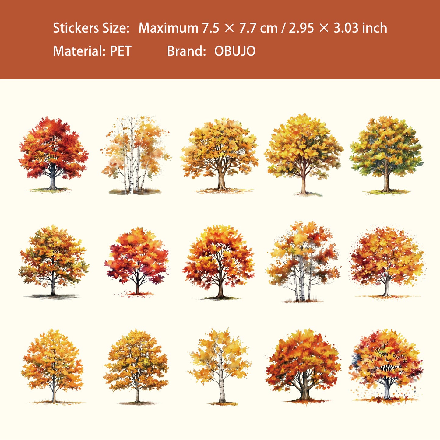 15 Pcs Seasonal Tree PET Stickers FZXL
