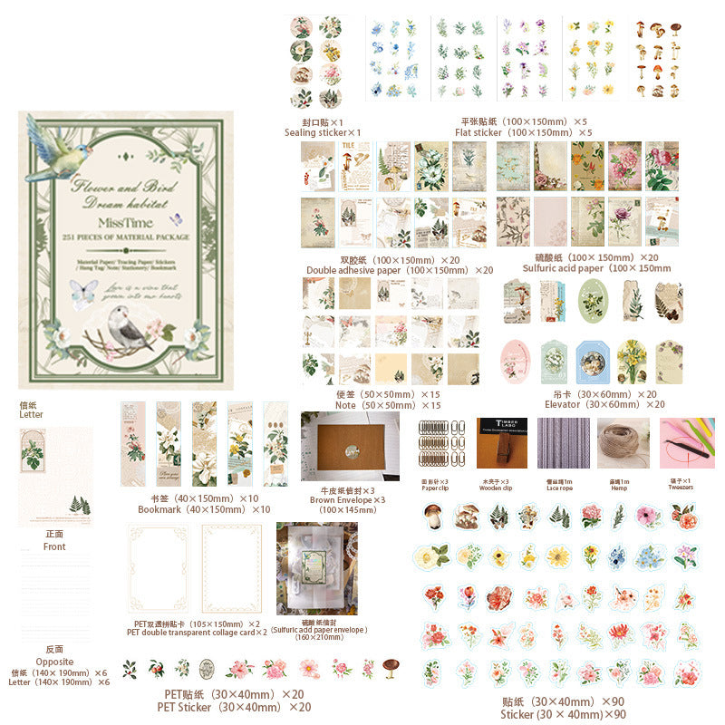 251 Pcs Vintage Junk Journal Supplies Kit LJSZ