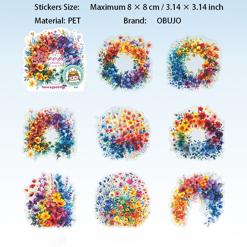 8 Pcs Blooming Flowers Leaf PET Stickers ZFXL