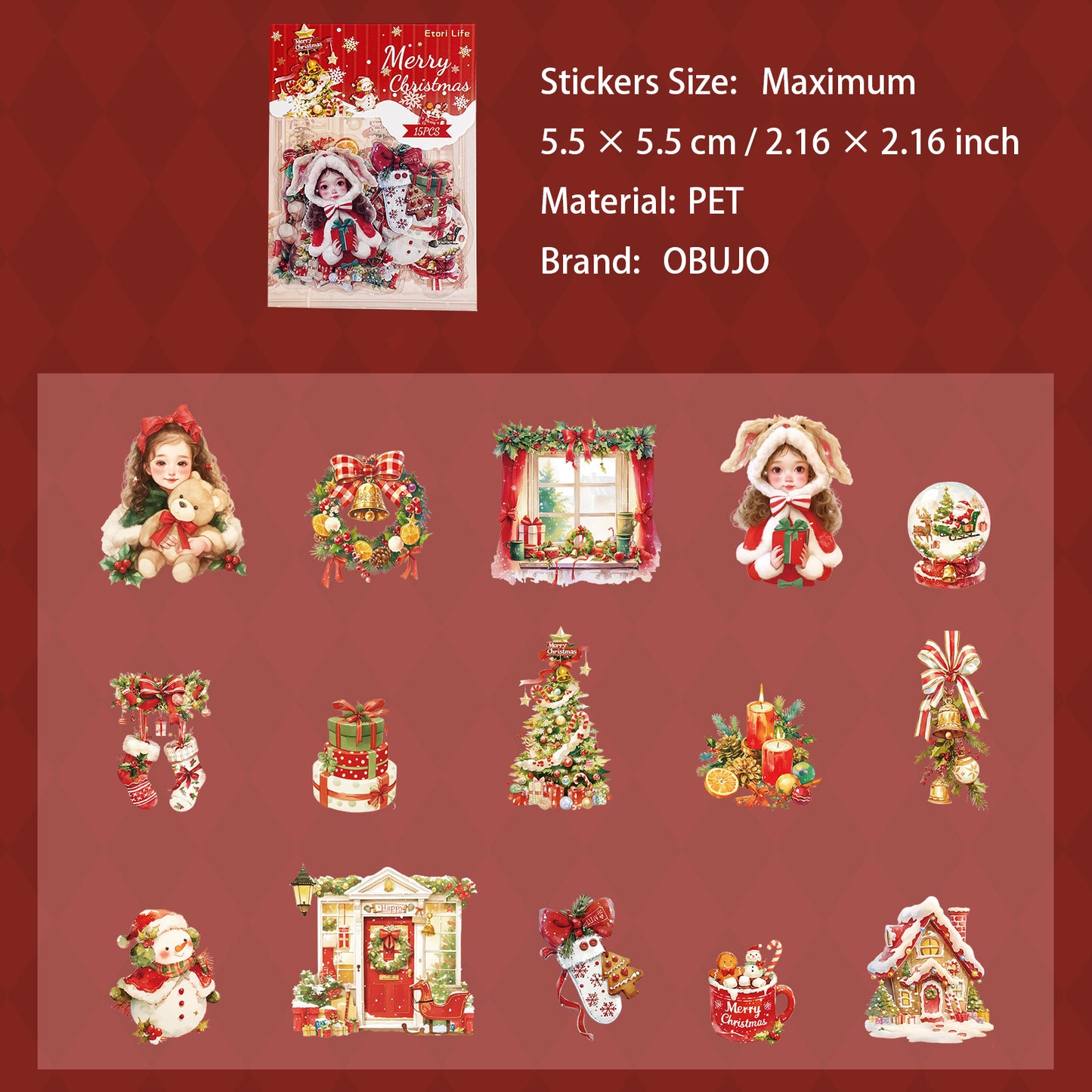 15 Pcs Christmas Halloween PET Stickers WSKH