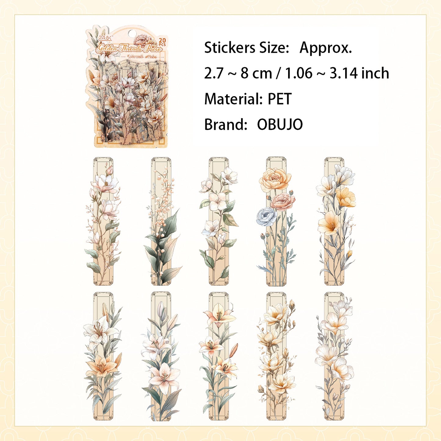 20 Pcs Floral PET Stickers CHJX