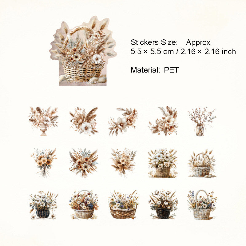 30 Pcs Flower Theme PET Stickers SLXZ