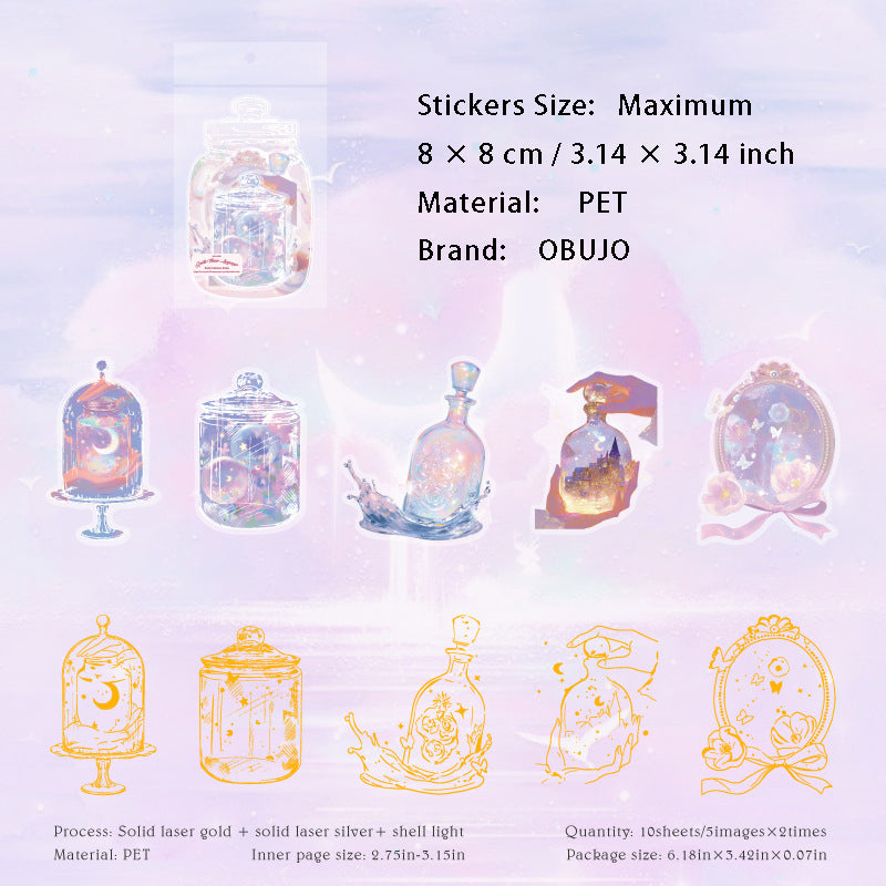 10 Pcs Gold Foil Bottle PET Stickers PZYZ