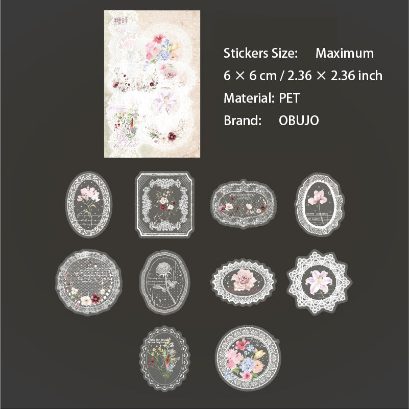 20 Pcs Lace Edged Floral PET Stickers LSHBWQ