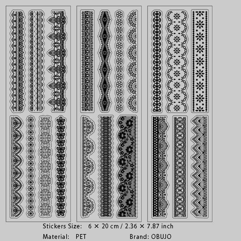 6 Sheets Lace Theme PET Stickers HBLS