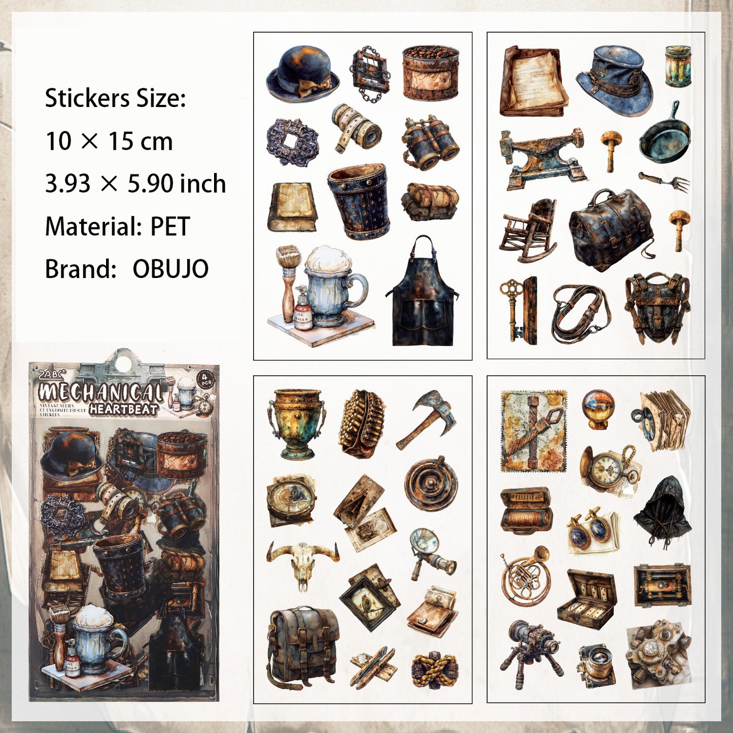 4 Sheets Vintage Junk Journal Stickers GZJW
