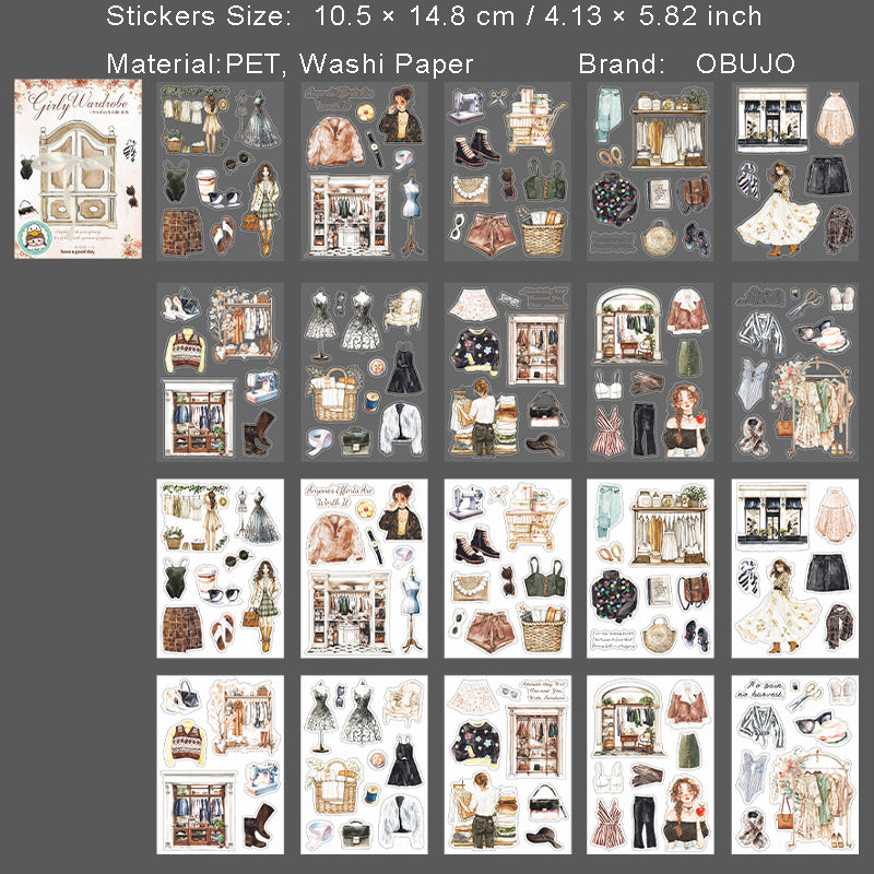 20 Sheets Fashion Cloth PET Stickers BBYC