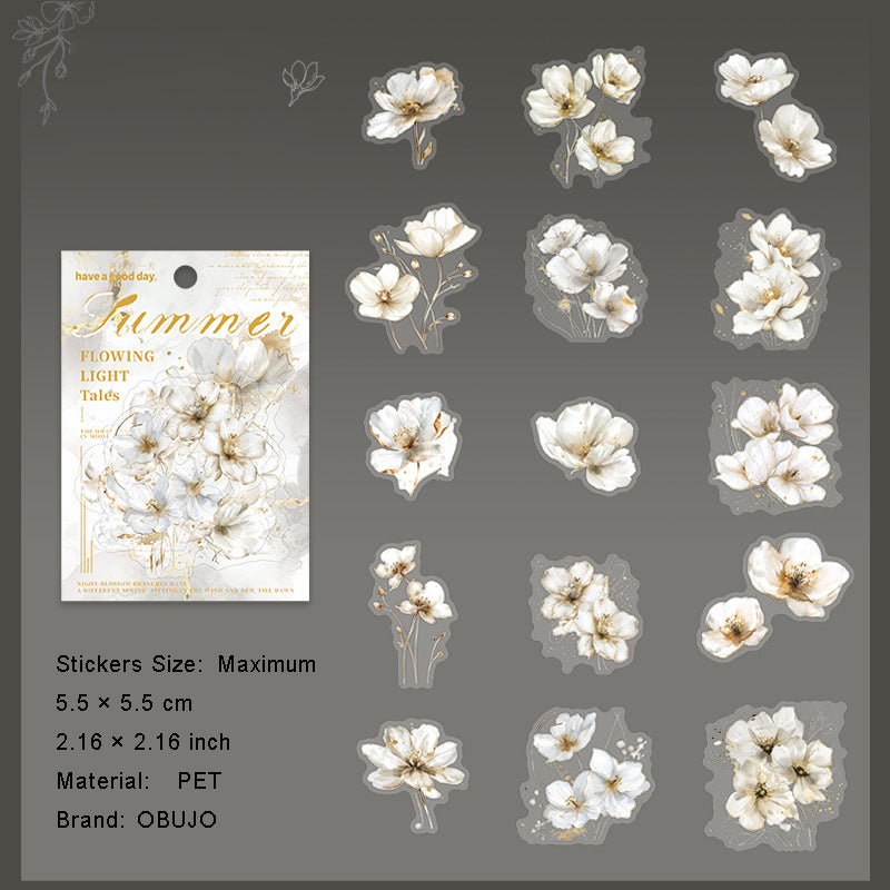 15 Pcs Watercolor Flower PET Stickers FHWY