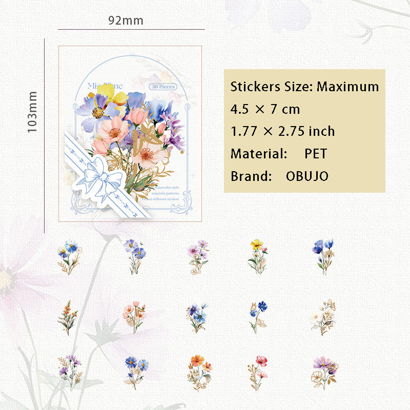 30 Pcs Wild Flower PET Stickers HJQM
