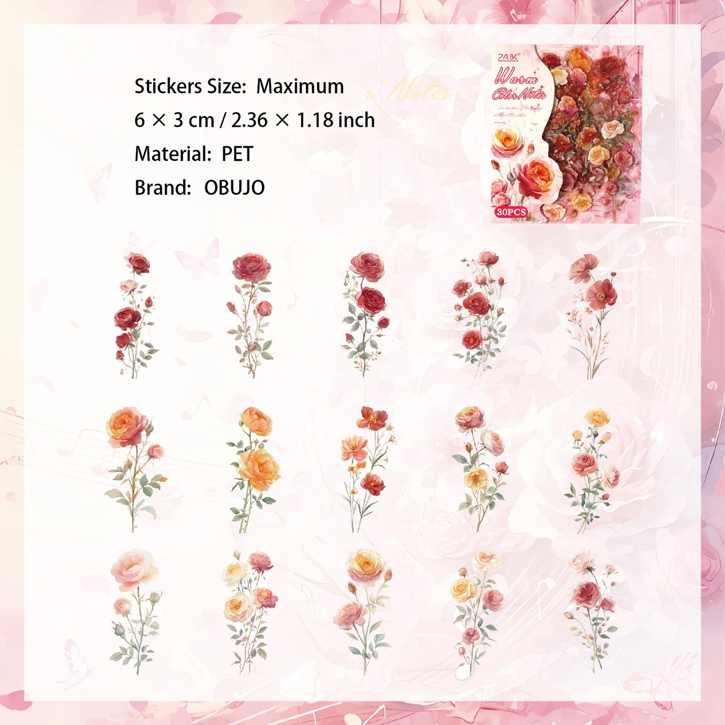 30 Pcs Fantasy Wild Flower PET Stickers HXFXL