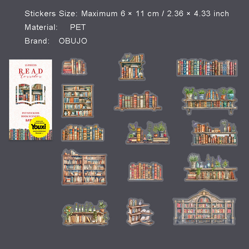 15 Pcs Book Shelf PET Stickers YDCL