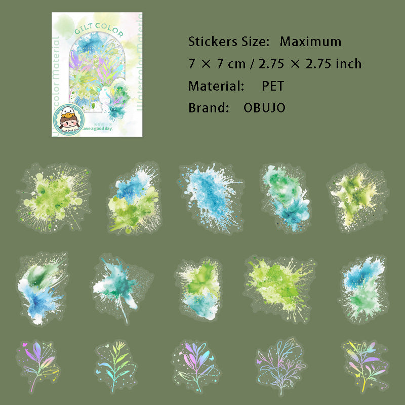 15 Pcs Watercolor Blooming PET Stickers LJXL