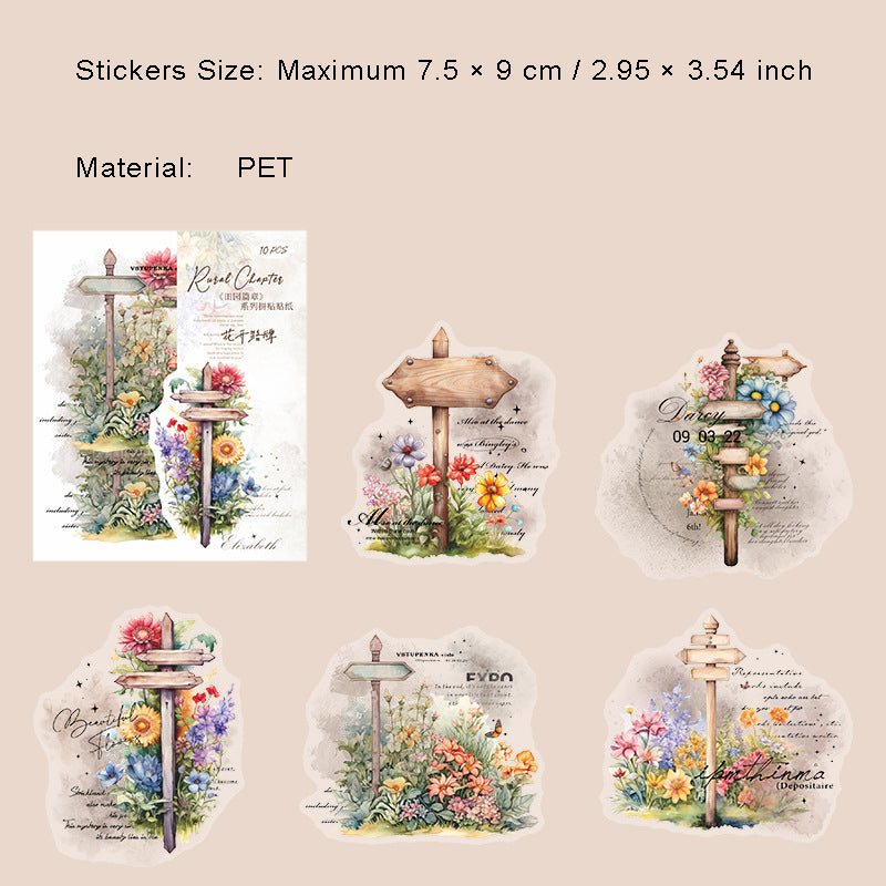 10 Pcs Flower Manor PET Stickers TYPZ
