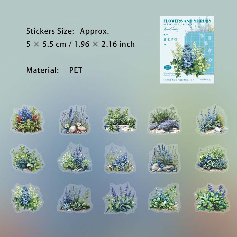 30 Pcs Flower Bush PET Stickers HCGM
