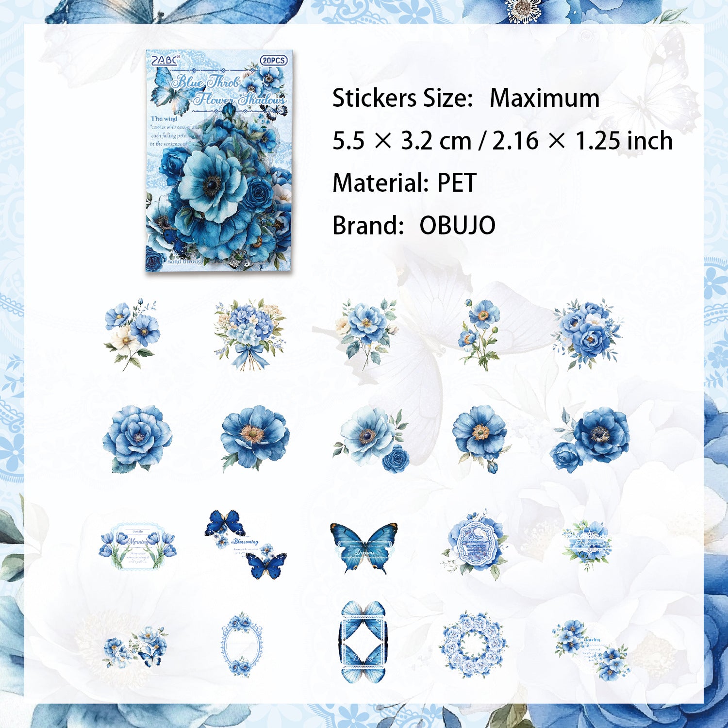 20 Pcs Vintage Flower PET Stickers FGHS