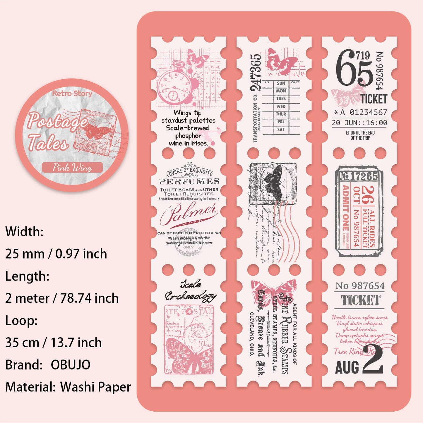 1 Roll Vintage Postage Stamp Stickers Tape YJTJ