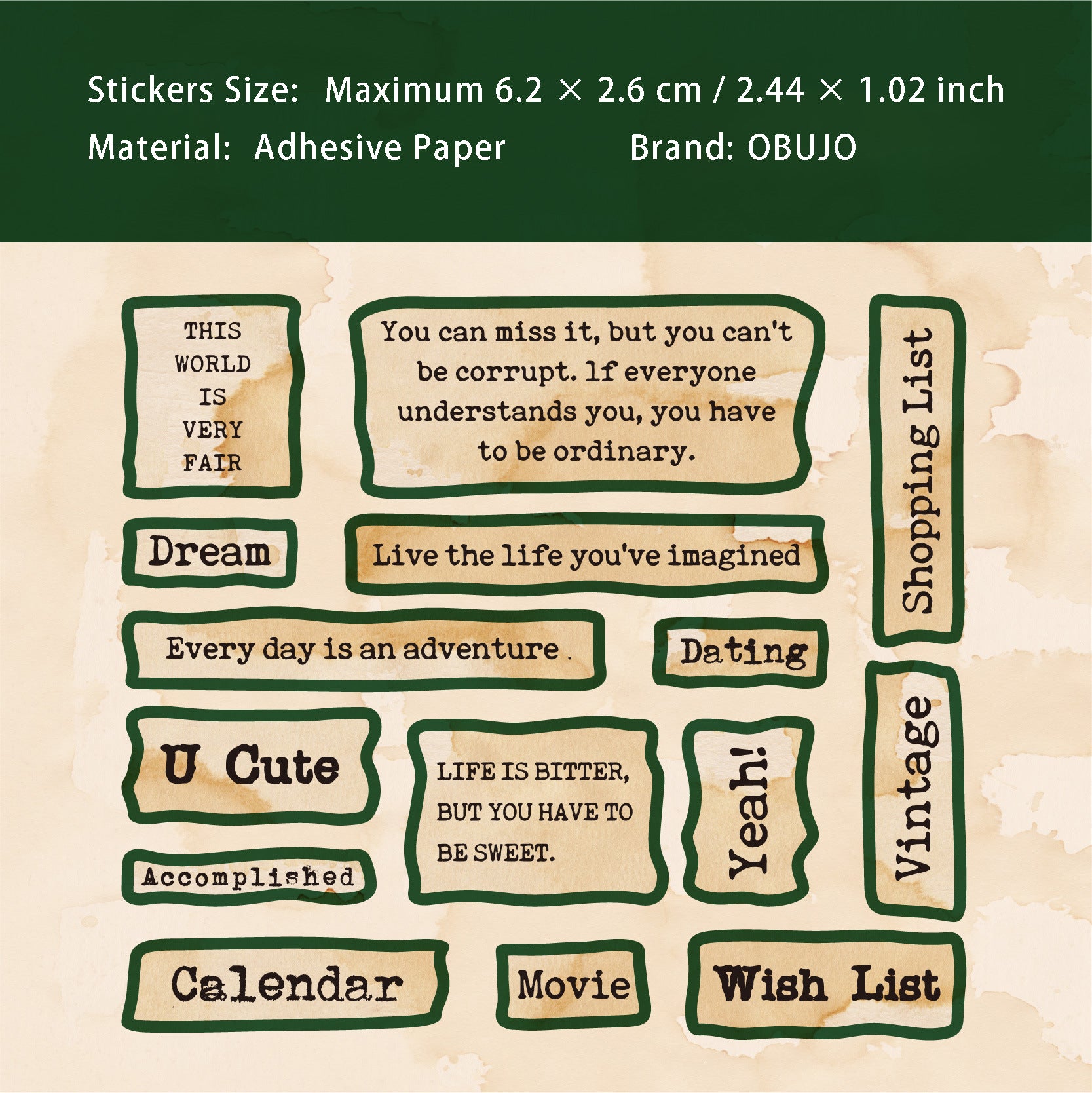 30 Pcs Vintage Quote Stickers XYXL