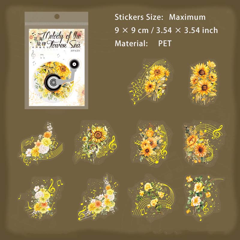 10 Pcs Music Flower PET Stickers HHXL