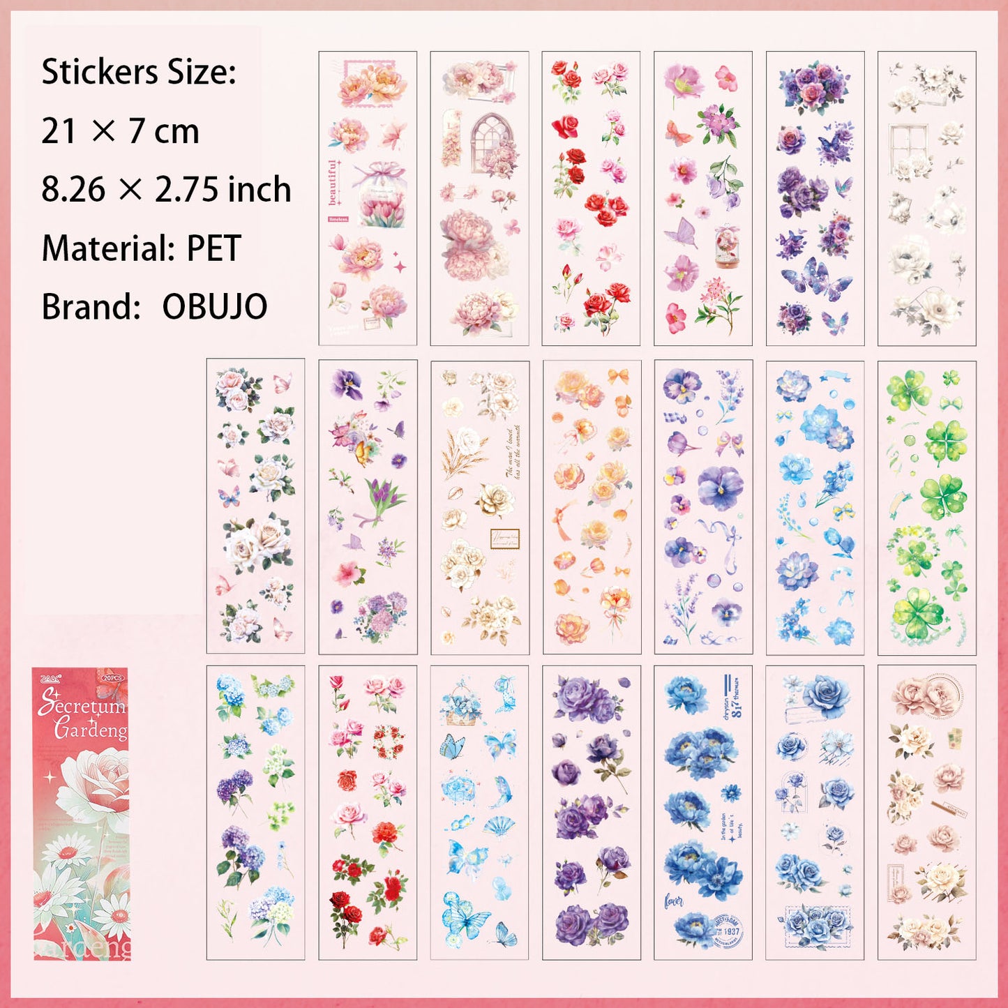20 Sheets Flower Leaf Butterfly Stickers Book HJYL
