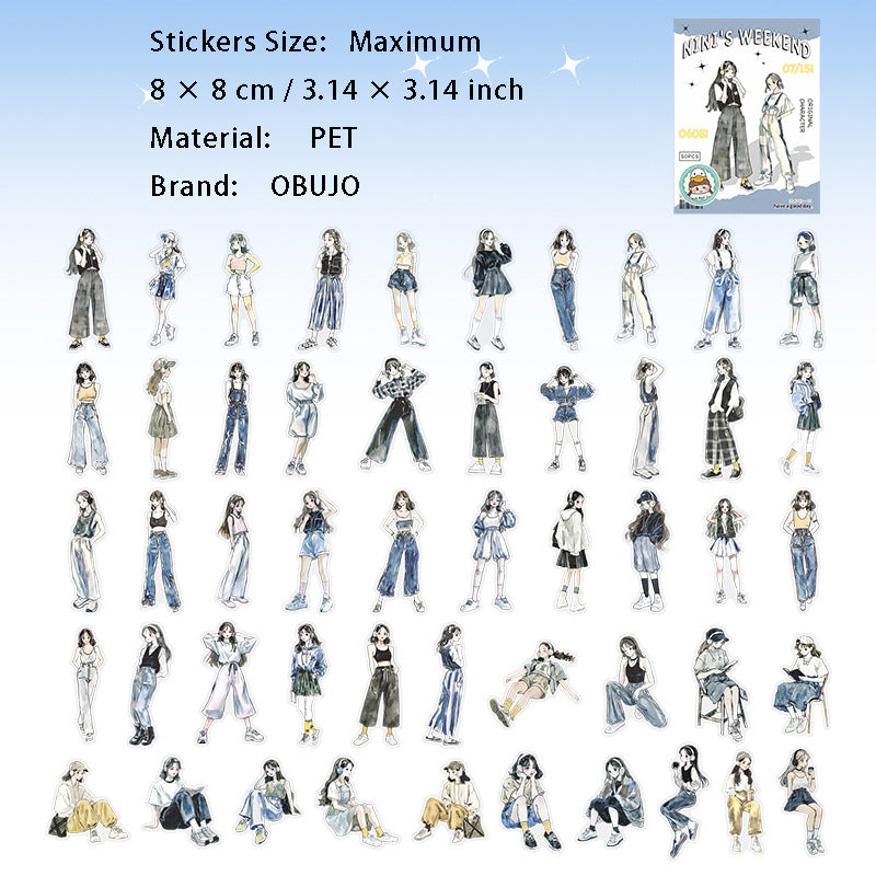 50 Pcs Holiday Girl PET Sitckers NNZM