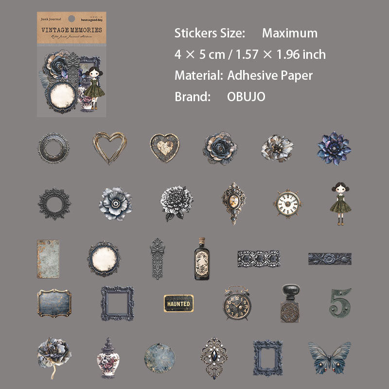 30 Pcs Vintage Flower Gadgets Stickers JWSG