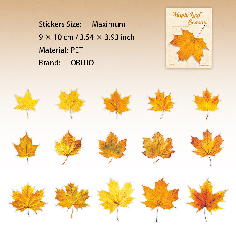15 Pcs Autumn Leaf PET Stickers FYJJ