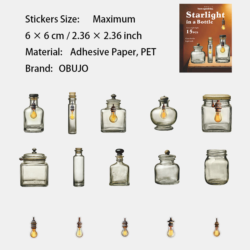 15 Pcs Lamp and Bottle PET Stickers PZXG