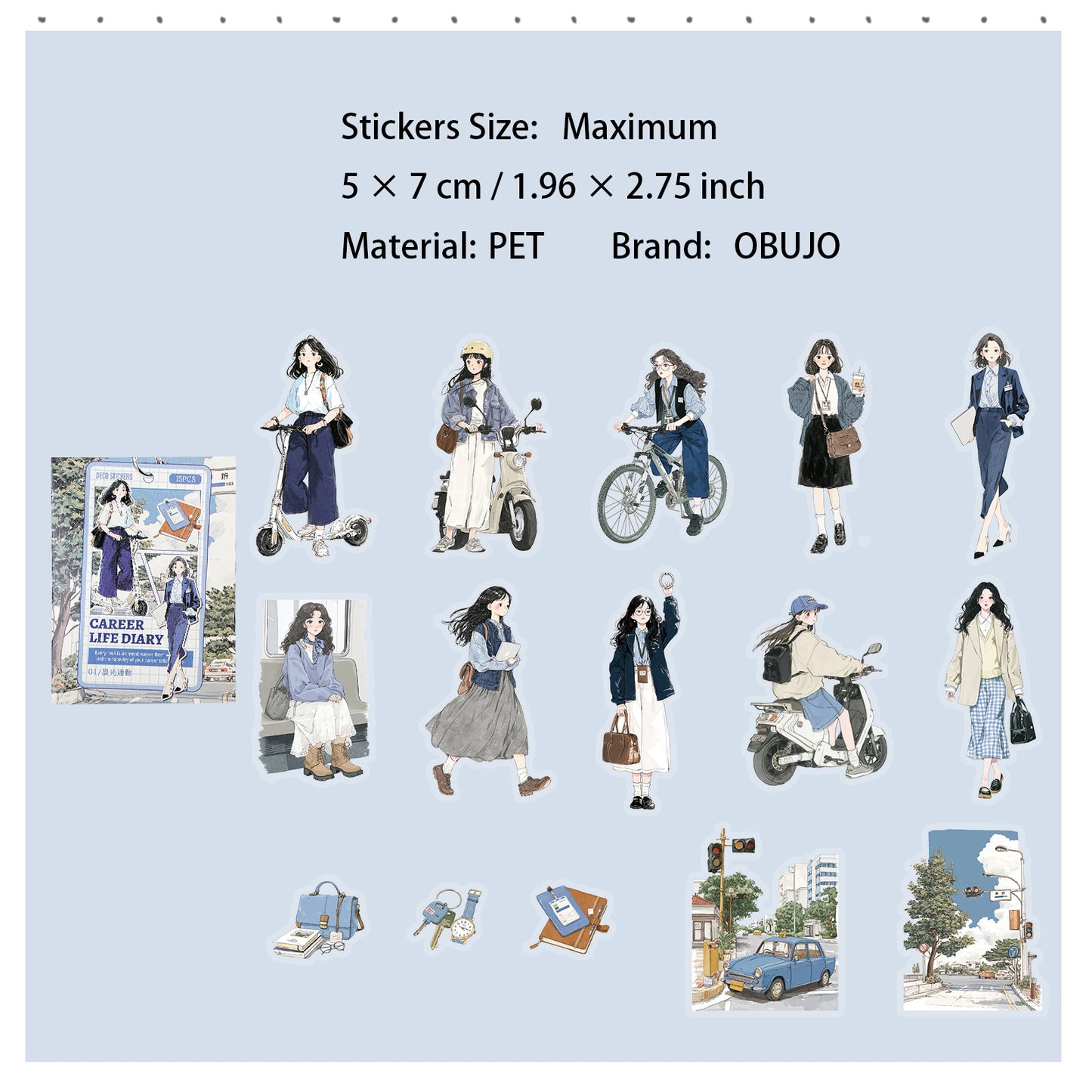 15 Pcs Daily Girl PET Stickers ZCXX