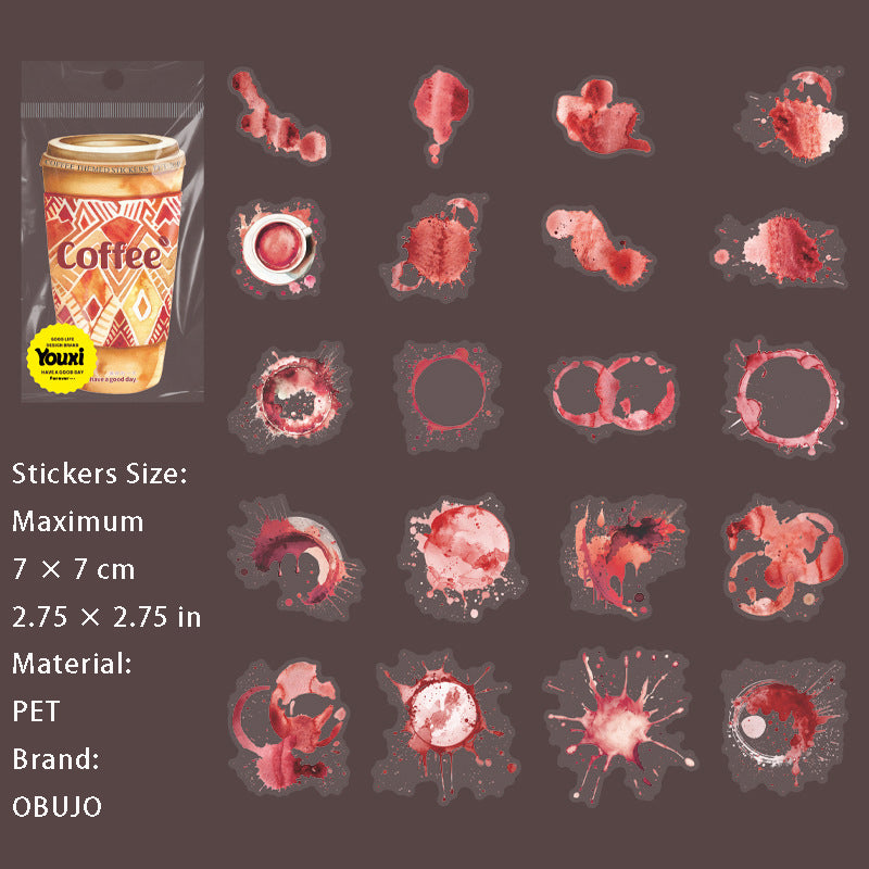 20 Pcs Coffee Stain PET Stickers KFDYS