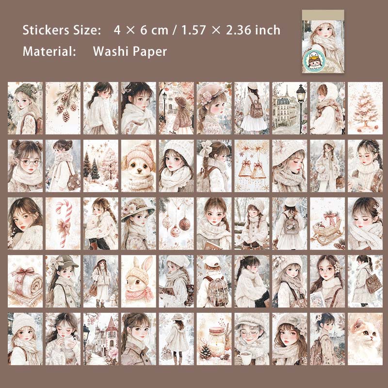 50 Sheets Classic Girl Washi Stickers Book LMSNZ