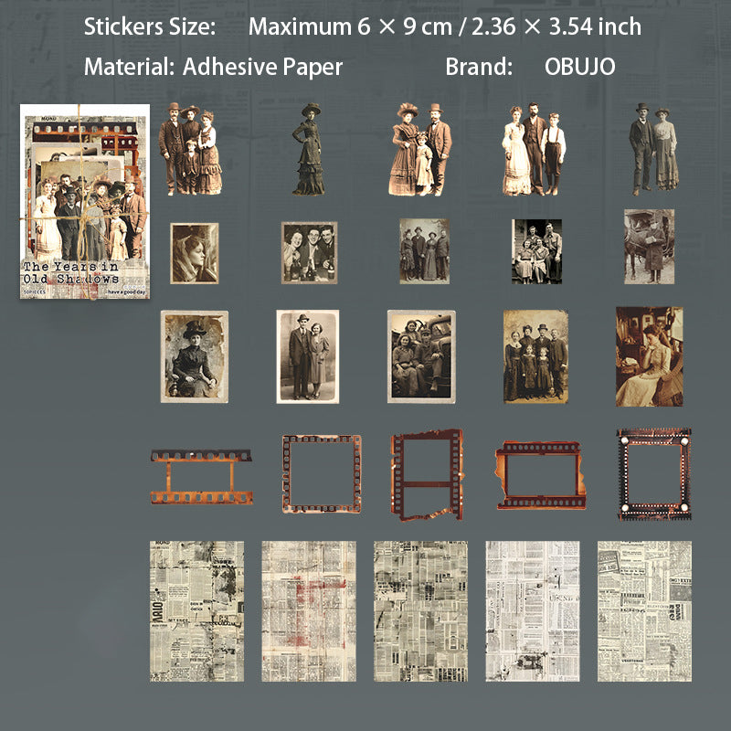 50 Pcs Old Memory Themed Junk Journal Stickers JYLSY