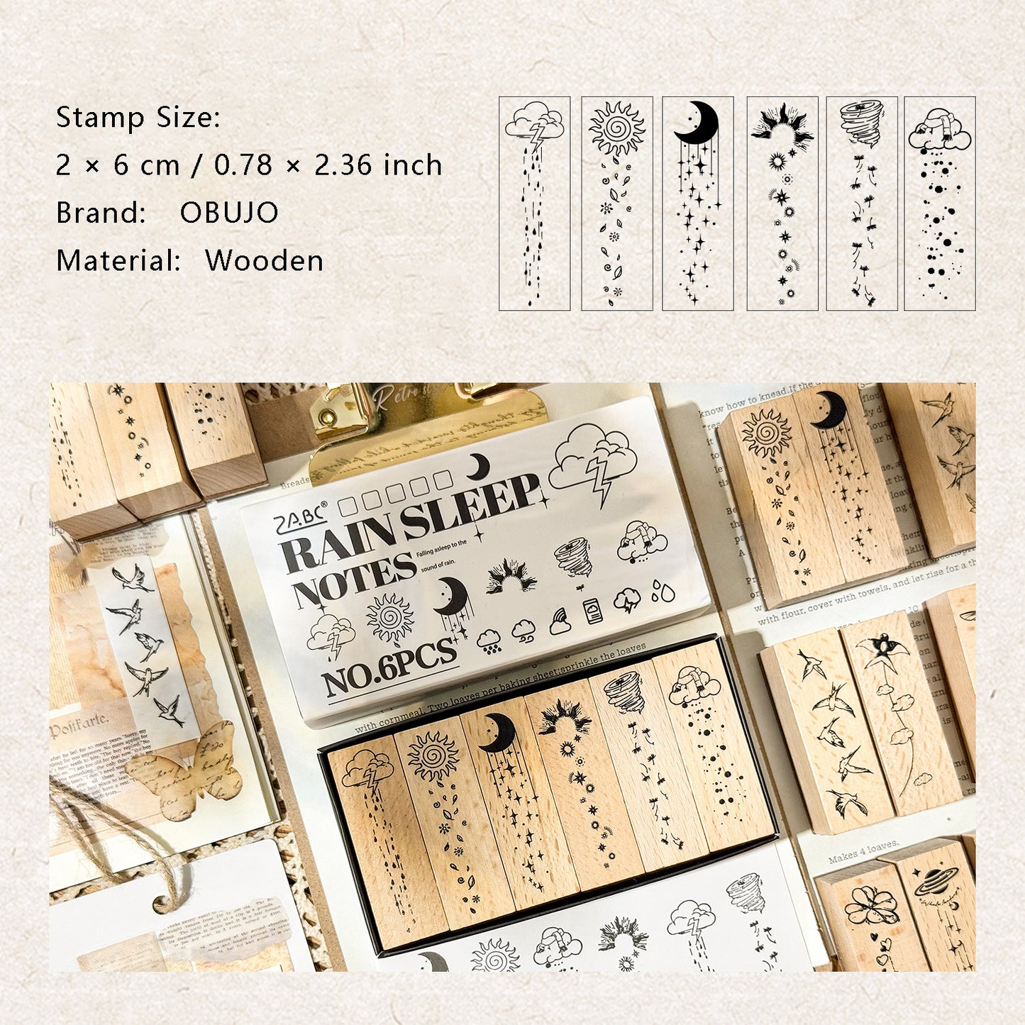 6 Pcs Flower Bird Moon Stamps Kit MYQS