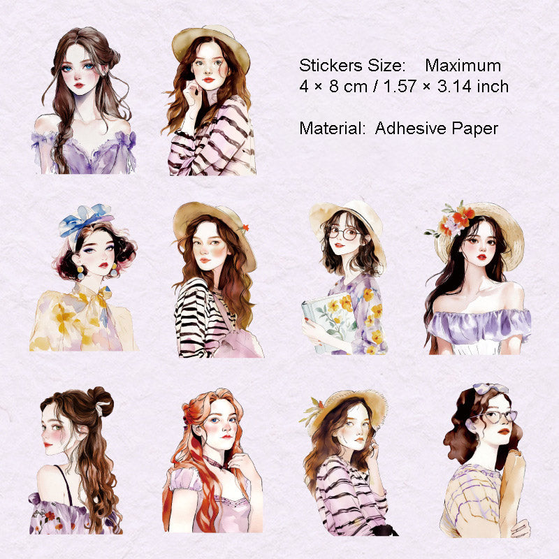 10 Pcs Summer Girl PET Stickers TSAML