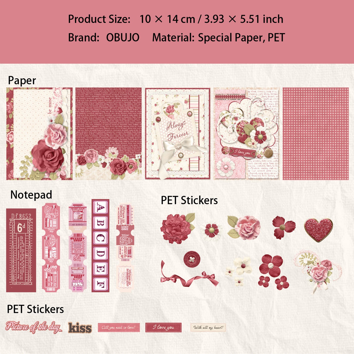 50 Pcs Vintage Floral Journal Paper and Stickers Kit DLHY