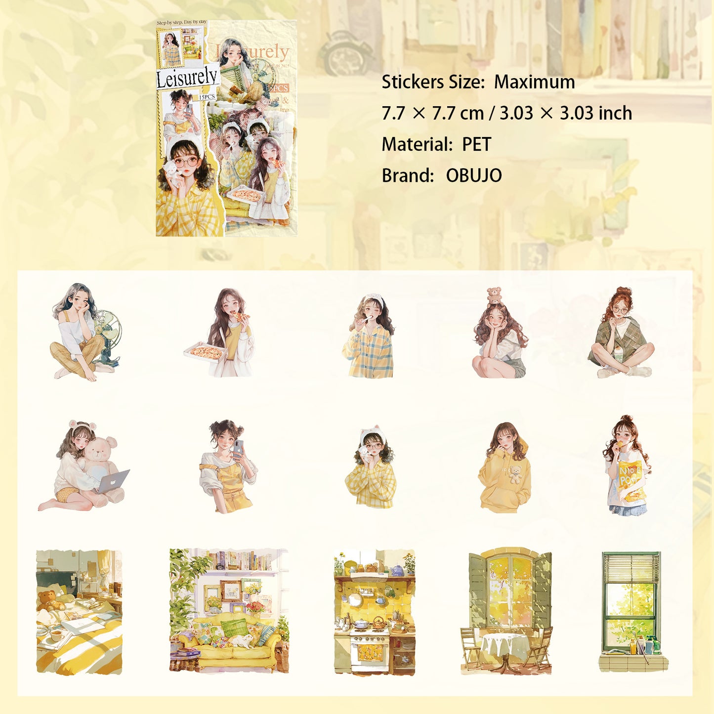 15 Pcs Cute Girl PET Stickers YRXQ